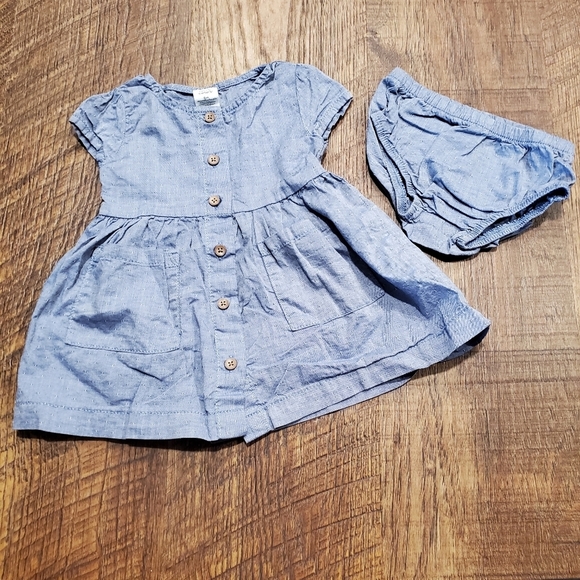 Carters Little Planet Chambray Swiss Dot Dress Bloomers Organic Cotton Casual 6M - Picture 1 of 8